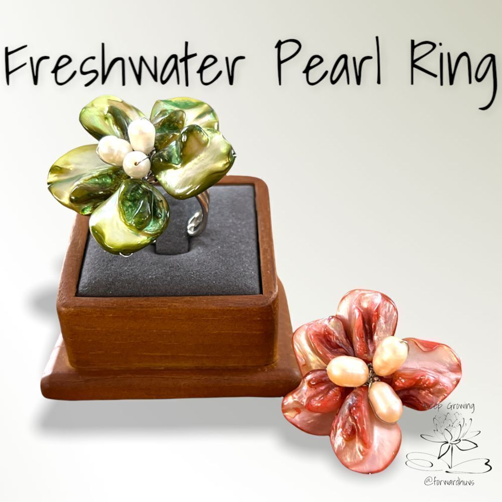 Elegant Freshwater Pearl & Shell Adjustable Statement Rings Set
